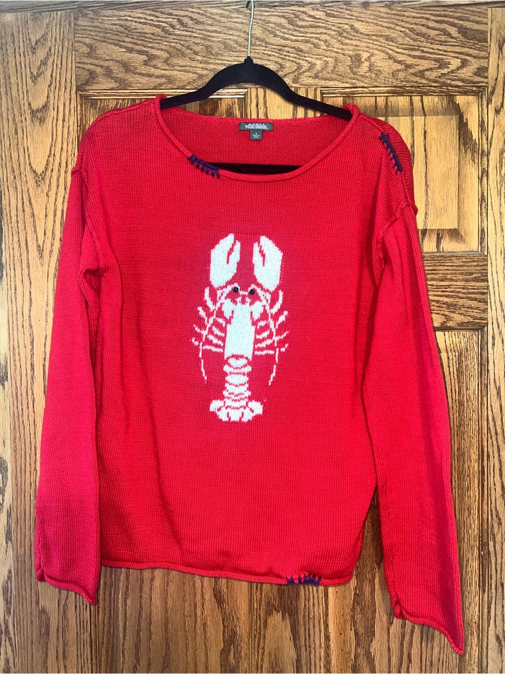 wild fable Red Crewneck Sweater with White Lobster Graphic